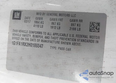 2017 Chevrolet Camaro 1Ls z USA, uszkodzony, nr VIN 1G1FA1RX2H0189347